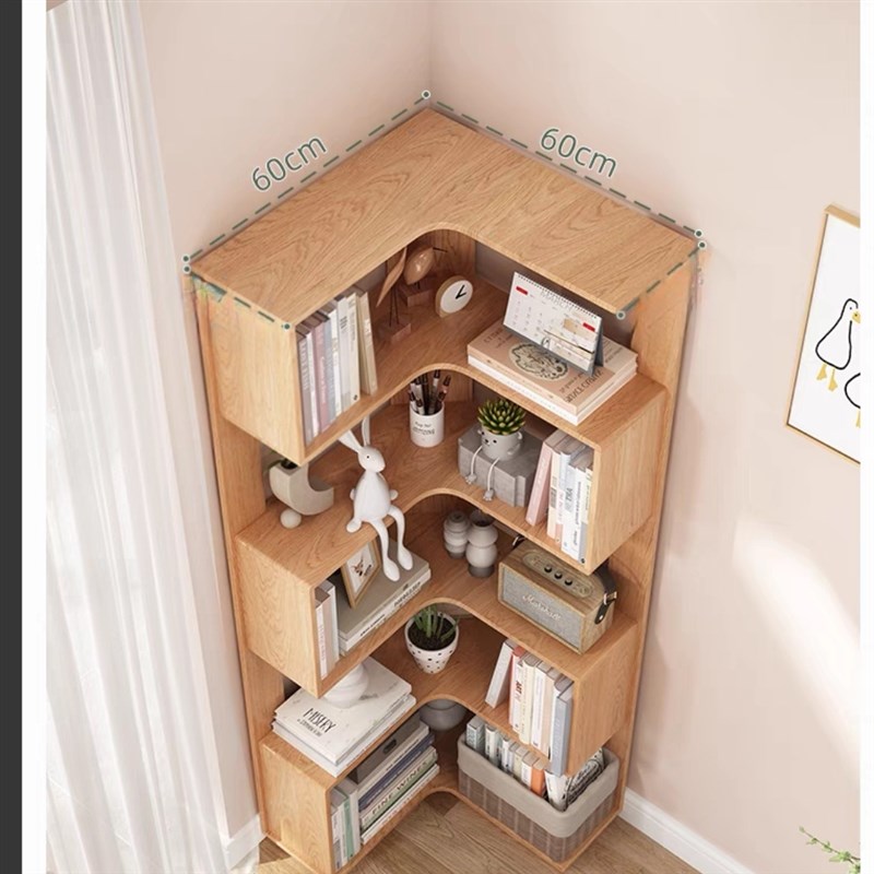 实木转角收纳柜 三角柜实木转角书架 90度多层置物架直角书柜