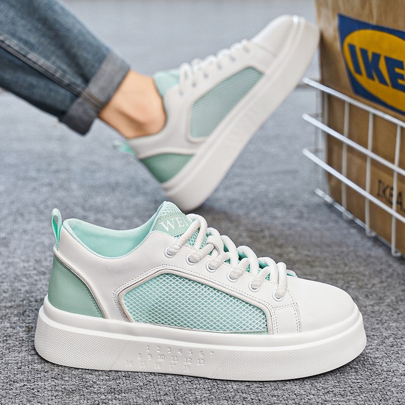 小众男鞋夏季透气网面低帮运动板鞋中学生韩版百搭休闲小白鞋厚底
