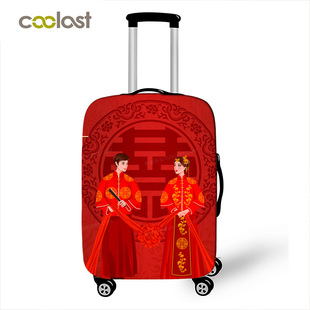 新款结婚行李箱套 红色拉杆箱保护套 高弹力陪嫁箱新娘嫁妆床包