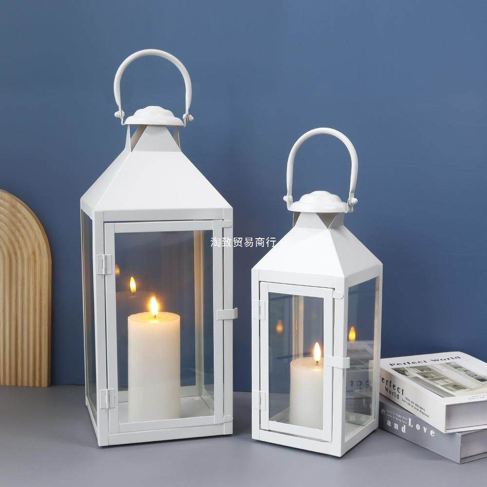 落地法式奶油风灯庭院不锈钢蜡烛台酒店婚庆装饰玻璃罩马灯摆件