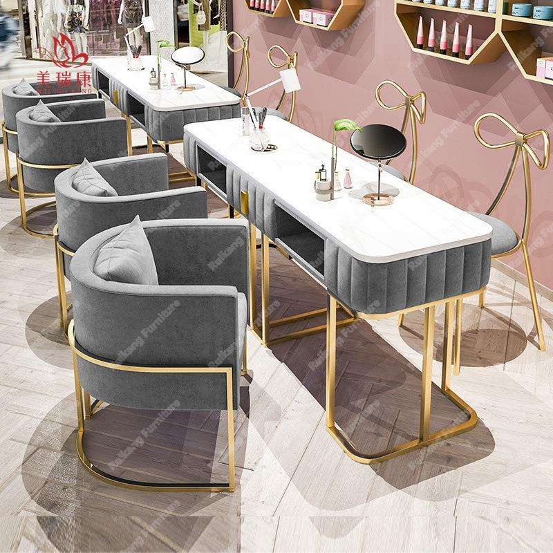 轻奢美甲台北欧大理石美甲桌椅套装组合单双人修甲台简约接待桌子