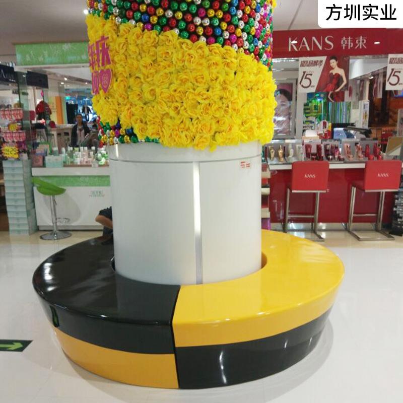 商场创意玻璃钢休闲座椅美陈现代时尚简约圆形围柱靠背休息坐凳