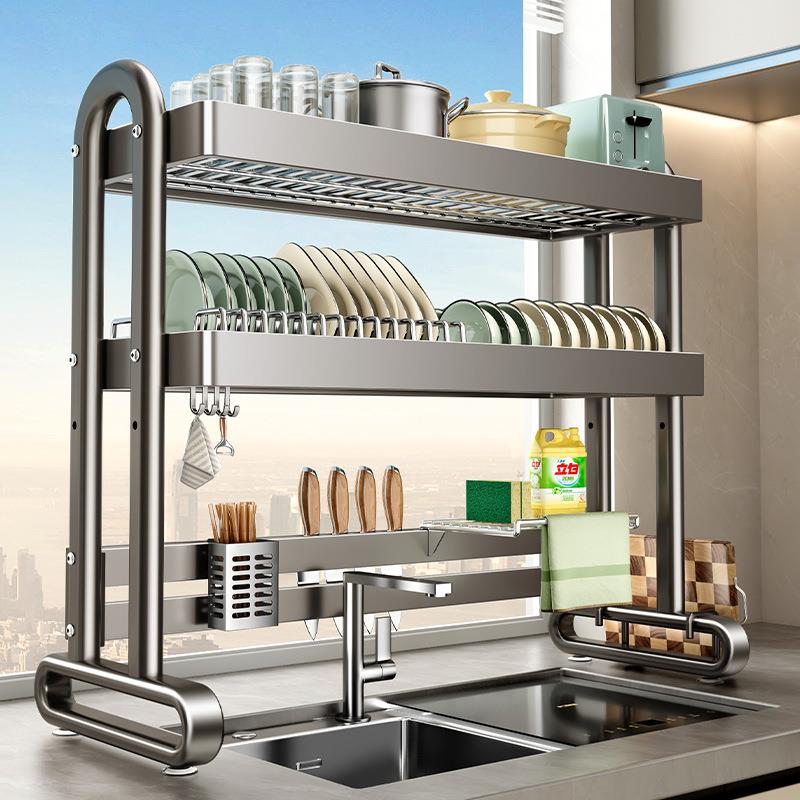 加厚不锈钢厨房水槽置物碗碟纳水池多功能放碗盘沥水碗收纳架
