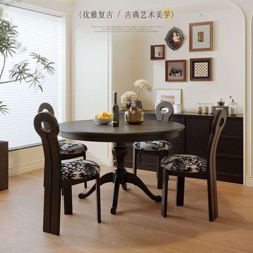 美式全实木餐桌椅组合小户型家用圆桌复古风圆形吃饭桌子圆台桌