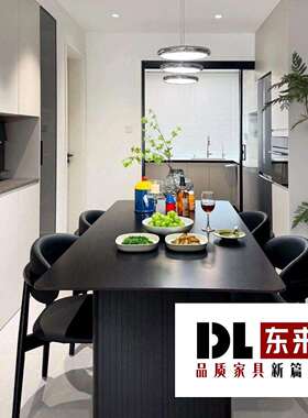 现代黑色餐桌岩板餐桌椅组合意式小户型轻奢家用简约饭桌长方形