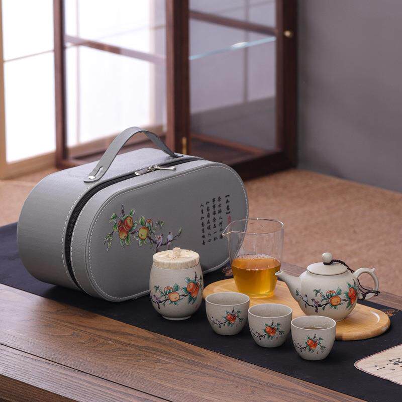 粗陶旅行茶具套装一壶三杯带玻璃茶海干泡盘外出露营车载易收纳