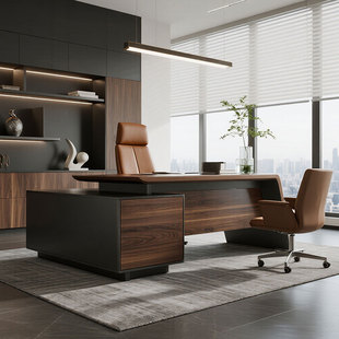 黑胡桃新中式实木大班台高端白蜡木老板主管桌办公室酒店民宿家具