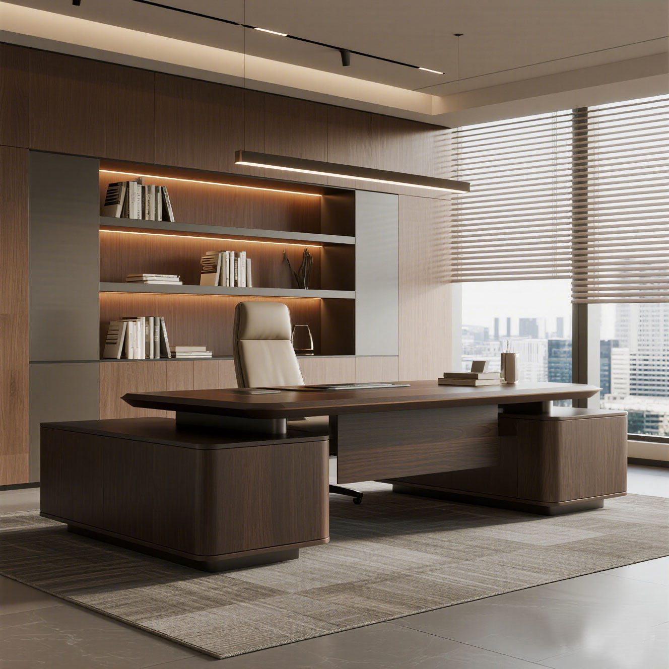 新中式老板桌实木大班台董事长带侧桌轻奢高级感黑胡桃木办公桌椅