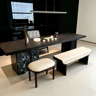 现代岩板白蜡木茶桌椅高端别墅茶室泡茶桌酒店民宿办公室茶台