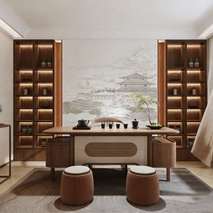 北美黑胡桃木新中式白蜡木茶桌椅组合实木办公室泡茶茶几家用茶台