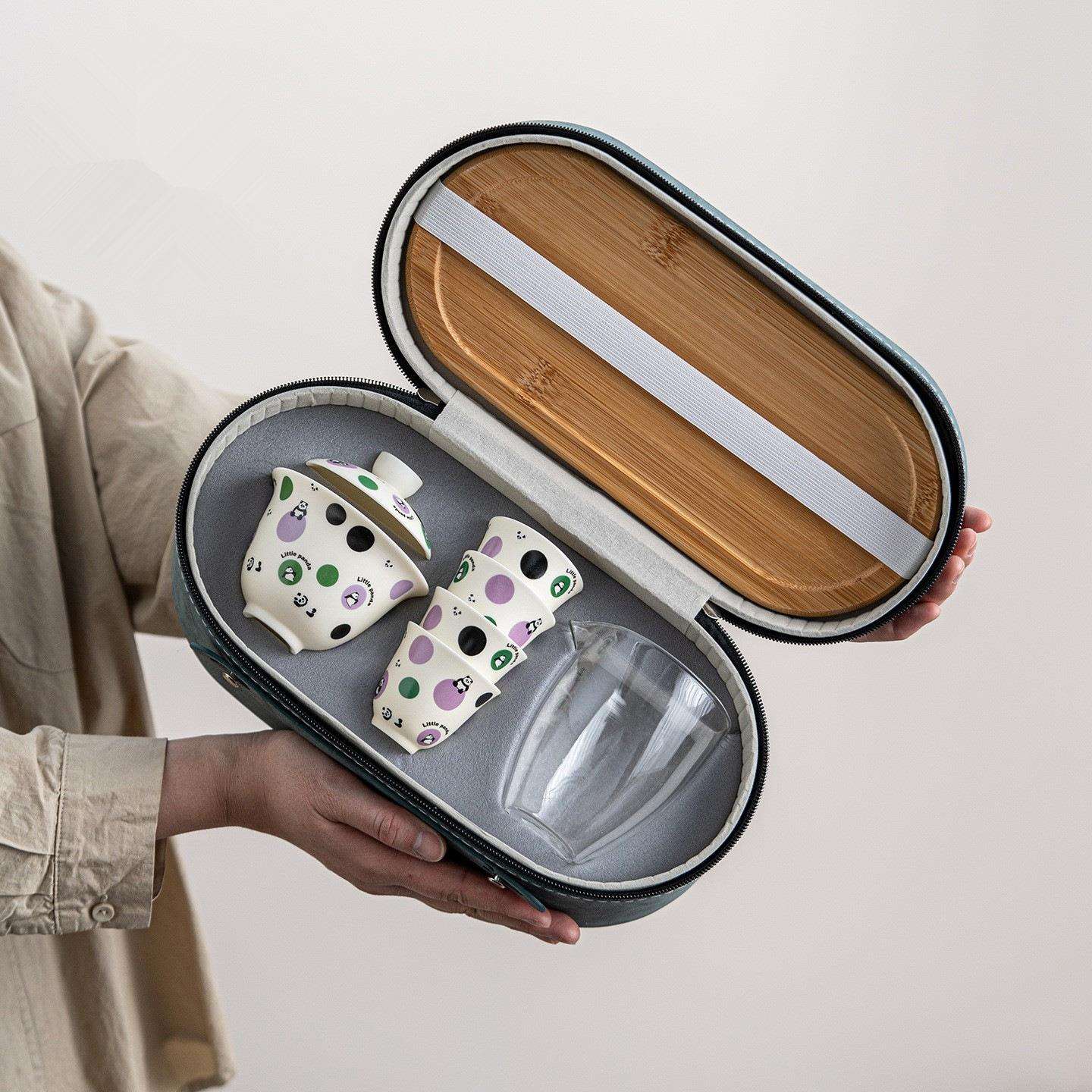 奶油风户外旅行茶具套装高档一壶四杯茶盘个人专用便携式泡茶碗