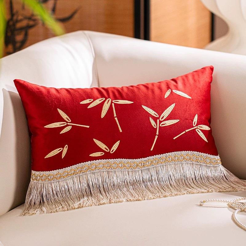 新中式客厅沙发抱枕流苏靠背垫中国风腰枕中古风椅子靠枕刺绣工艺