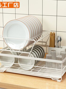 厨房台面碗筷沥水架家用双层放y盘子碗碟的置物架餐具收纳架子小