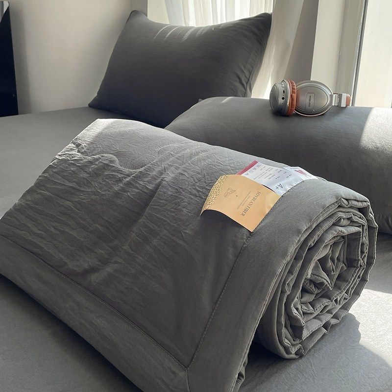 男士简约灰色水洗棉夏凉被四件套纯色可机洗空调轻薄被子被芯夏季,床上用品,化纤被,淘宝优惠券,粉丝福利购,淘宝优惠卷