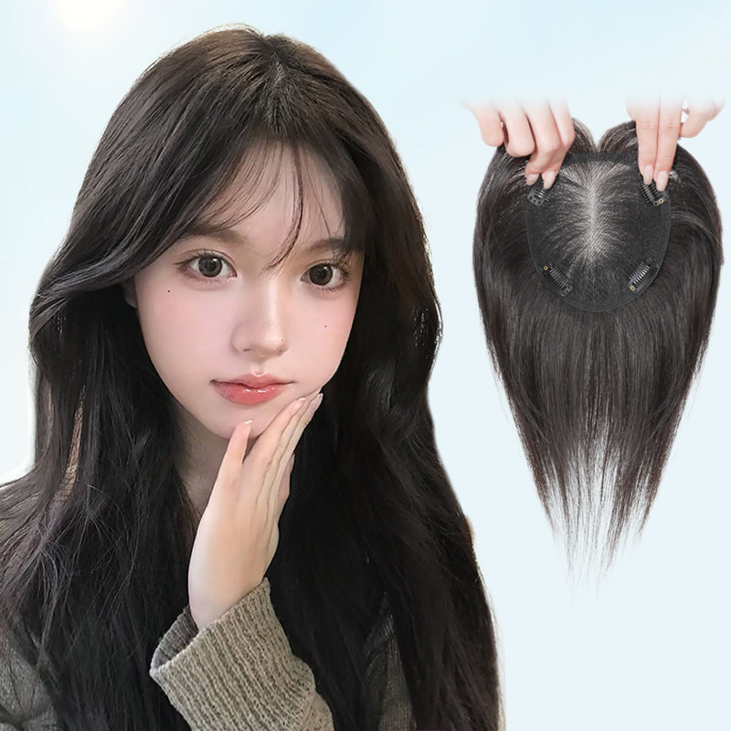 假发片女自然前额轻o薄刘海头顶假发真发全真人发空气假刘海补发