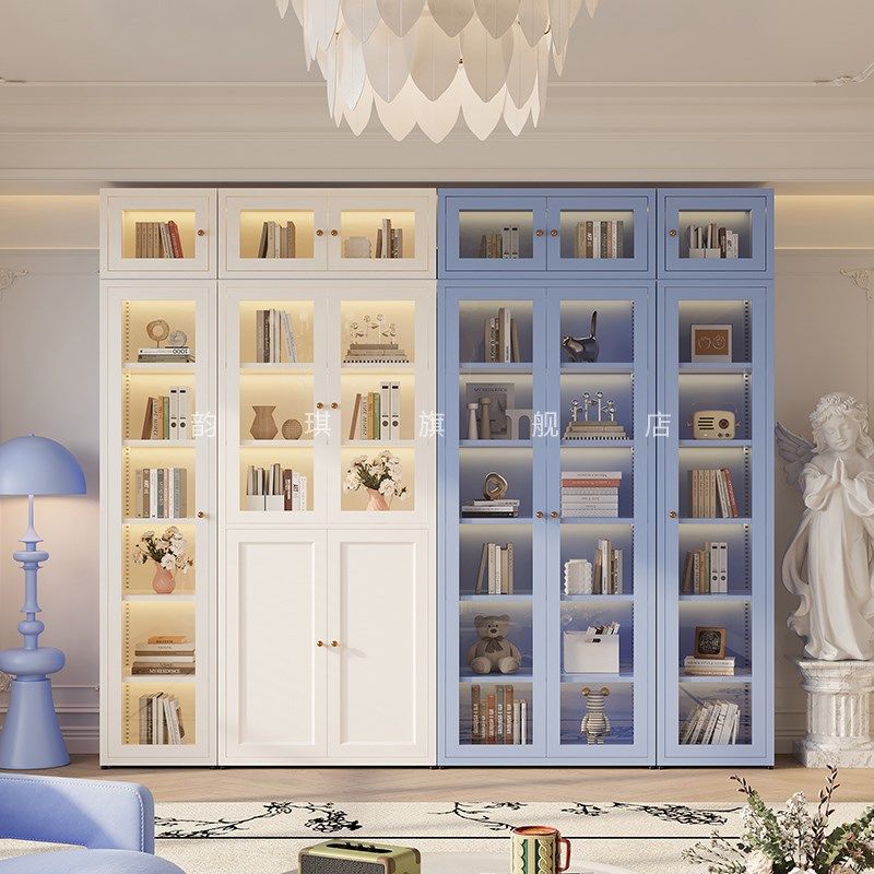 法式钢制书柜铁艺玻璃带门书架收纳展示柜落地书橱客厅储物柜简约,住宅家具,单个书柜,淘宝优惠券,粉丝福利购,淘宝优惠卷