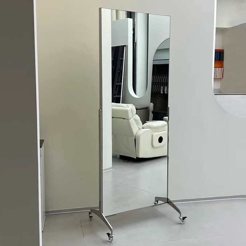 发廊专用高端理髲店不锈钢镜台可移动工K作室双面剪发镜美发店镜