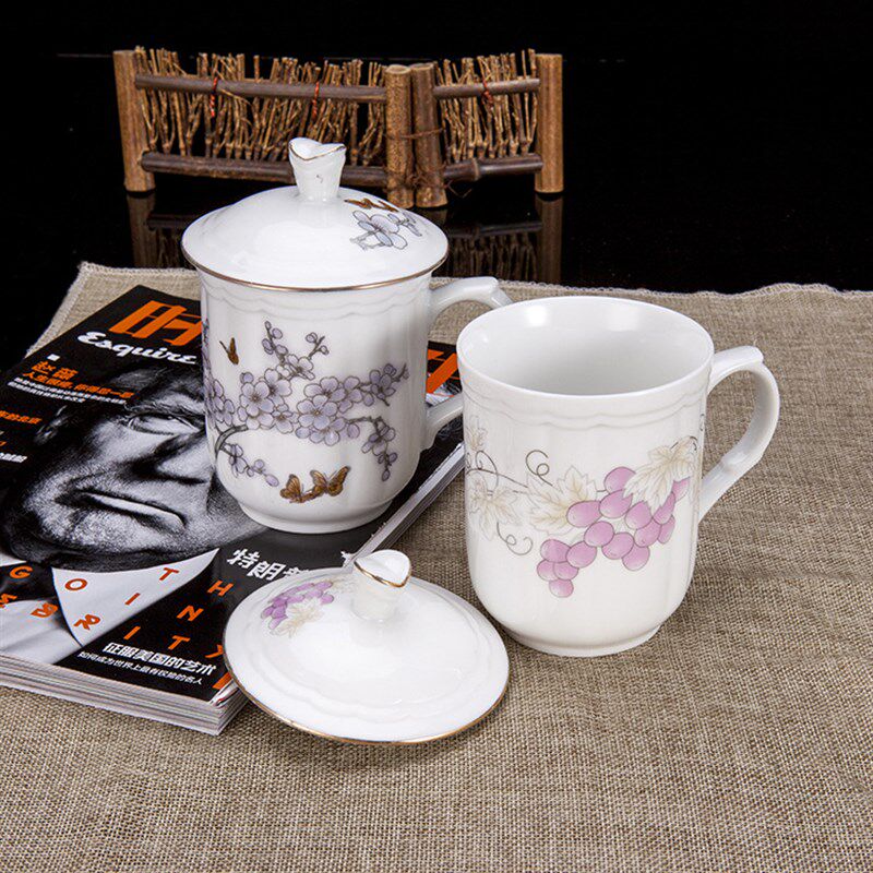 景镇茶杯水杯带盖办公杯陶瓷盖杯会议杯办公室待客骨瓷杯子套装,餐饮具,茶杯,淘宝优惠券,粉丝福利购,淘宝优惠卷