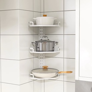 厨房置物架转角壁挂锅架多层家用C三角挂墙角落锅具收纳架子免打