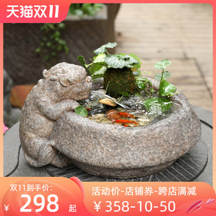 中式 饰 招财流水摆件貔貅喷泉造景鱼池茶室桌面循环水景Y观客厅装
