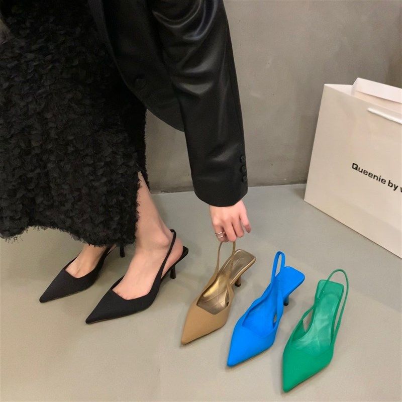 法式细跟高跟黑色女款凉鞋女鞋子2024新款小众设计感尖头单鞋女夏