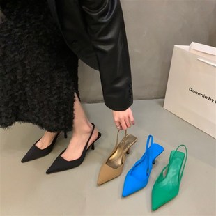 法式细跟高跟黑色女款凉鞋女鞋子2024新款小众设计感尖头单鞋女夏