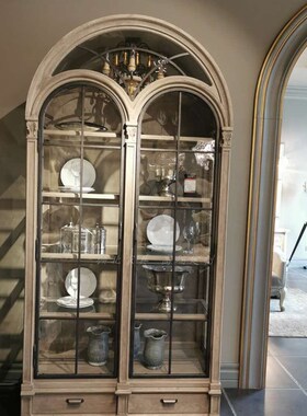 art家具建筑复兴拱形半t圆酒柜 美式实木雕刻玻璃柜门餐边柜展示