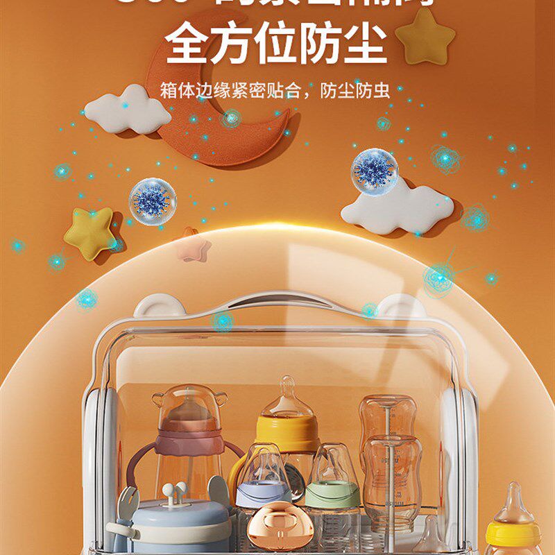 婴儿奶瓶收纳箱防尘宝宝碗筷辅食工具收纳盒带盖放餐具.架子沥水