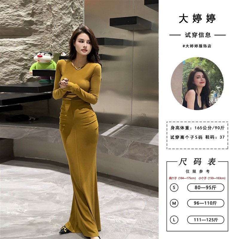 大婷婷秋冬新款百搭长袖套装显瘦气质收腰褶皱半裙两件套DT1006