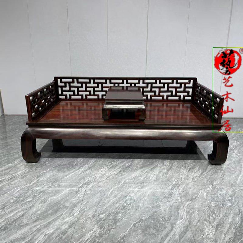 大红酸枝曲e尺罗汉床沙发床交趾黄檀床榻床铺仿古中式红木家具