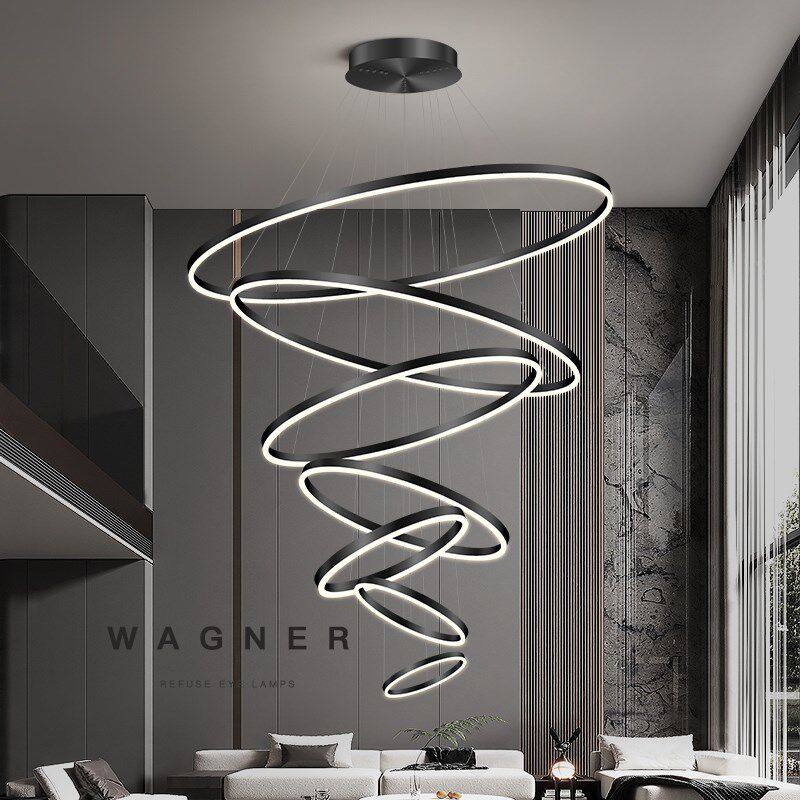 客厅吊灯现代简约大气圆环复式楼主E灯2025新款挑高别墅楼梯灯