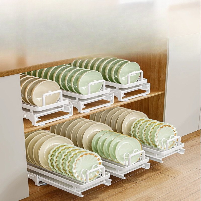 厨房抽拉碗碟f架橱柜内拉篮碗架抽屉式分层放碗盘子收纳沥水置物