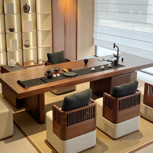 新中式实木茶桌胡桃木办公室茶台会所茶馆I接待泡茶桌2025新款高