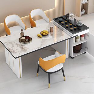 岛餐桌一体板岩多功能c餐桌椅两用现代简约轻奢台茶桌移动茶台