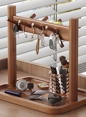 钥匙收纳玄关摆件边柜装s饰桌面置物架中式复古风入户门口桌面托