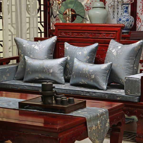 圈椅古典绸缎坐垫新中式实木家具定制罗汉床五件套红木沙发垫防滑