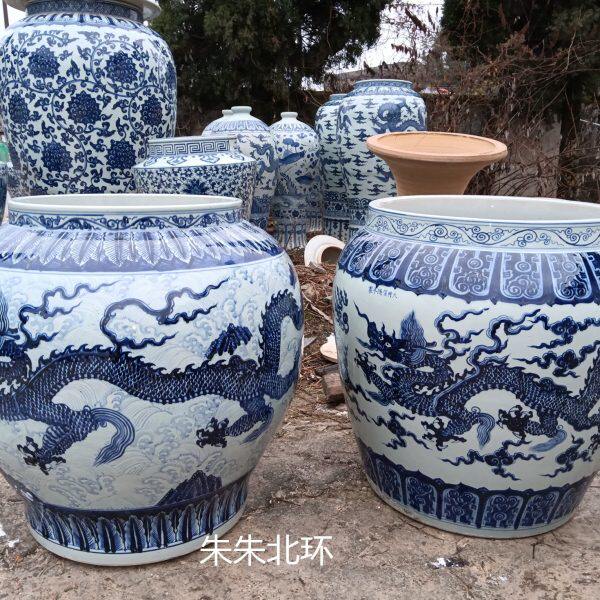 德陶瓷大缸收藏大罐子龙器青花瓷玩宣古董仿古明双落地花瓶款装饰