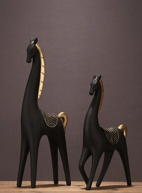 树脂新中式办公室马摆件轻奢客厅电视柜创意现代摆设玄关装饰品