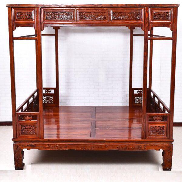 架子红花清乐复古明床仿古典中式双人床拔步家具村村老榆木梨实木