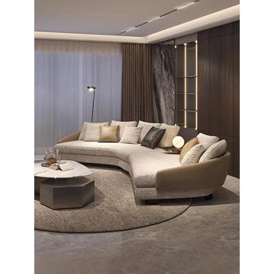 意式极简劳森弧形棉麻布艺沙发客厅别墅大户型沙发弧形沙发组合