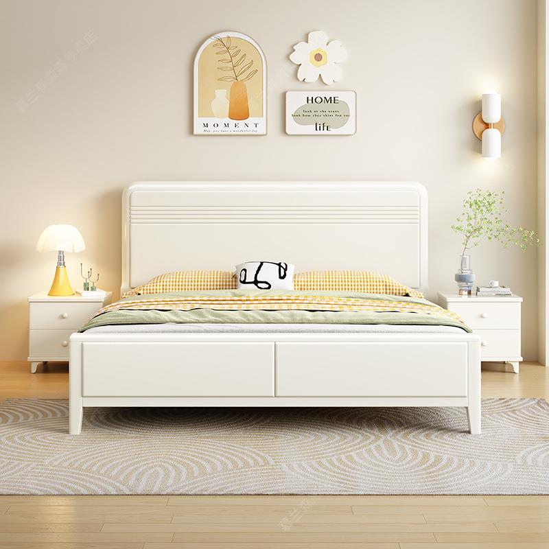 金丝檀木实木床双人1.8x2米大床现代简约主卧奶油风1.5米储物婚床