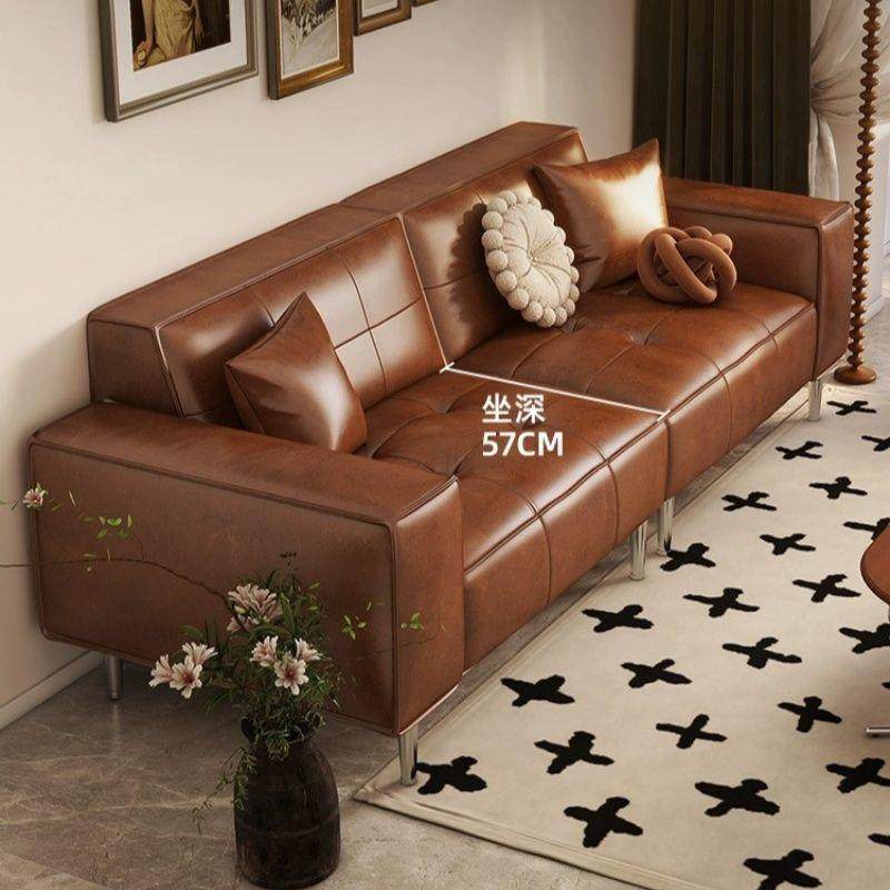 中古法式美式复古油蜡皮小户型沙发办公室客厅双三人直排休闲沙发,住宅家具,皮布沙发,淘宝优惠券,粉丝福利购,淘宝优惠卷