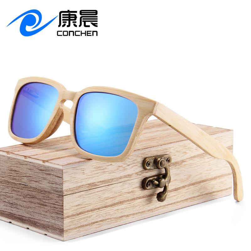 跨境热卖夹层竹木太阳镜 时尚方形偏光眼镜 彩膜户外全竹墨镜现货