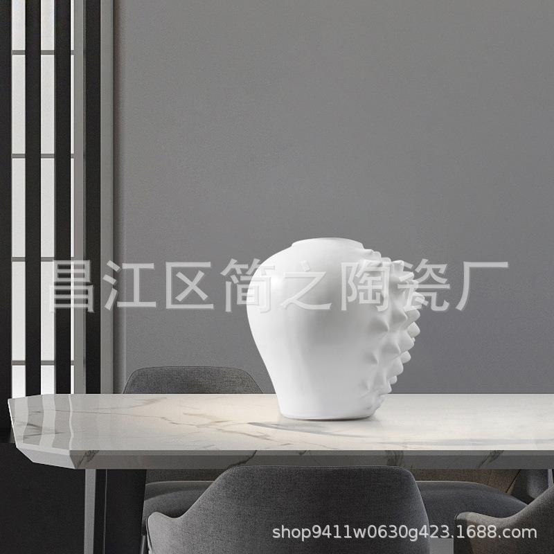 现代简约素烧白色陶瓷波浪纹花器花瓶摆件样板房售楼处软装饰品