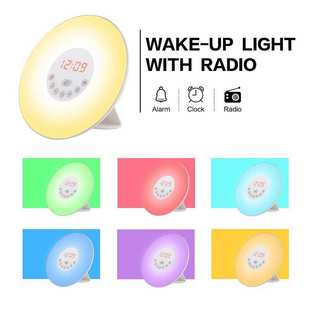 日光闹钟收音机七彩台灯床头小夜灯模拟日光唤醒灯现货 一件代发