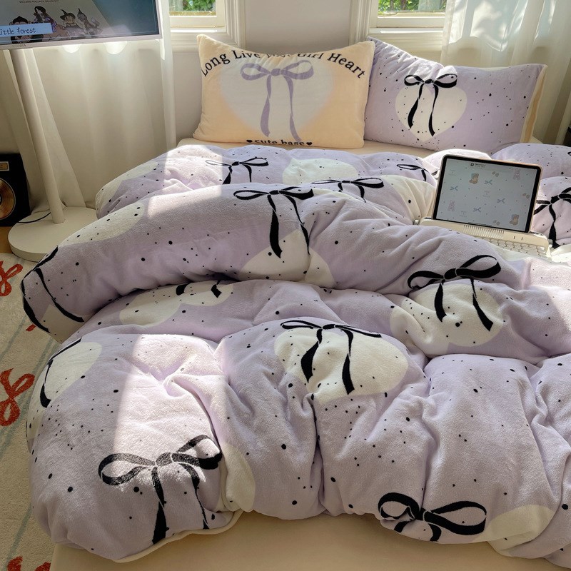 A类加厚款牛奶h绒四件套床单风套件小清新床笠南通家纺床上用品批