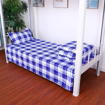 宿舍蓝白格子f床单单件单人上下铺蓝色条纹褥单子被单大学生用