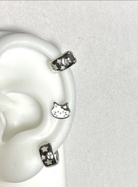 喵星人白色滴釉小猫耳骨钉2024F新款高级感时尚镂空星星耳扣