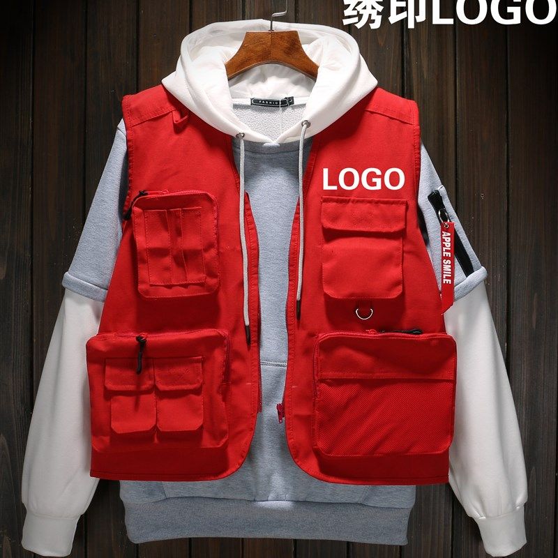 春秋款摄影马甲多口袋工装定制印绣字G记者导演男女工作服义工服