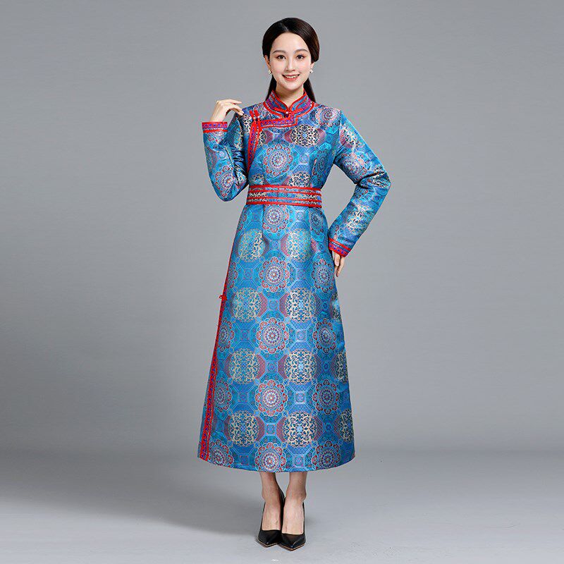 长款蒙古服装女传统蒙古袍少数民B族服饰蒙古族舞台表演服旅拍照